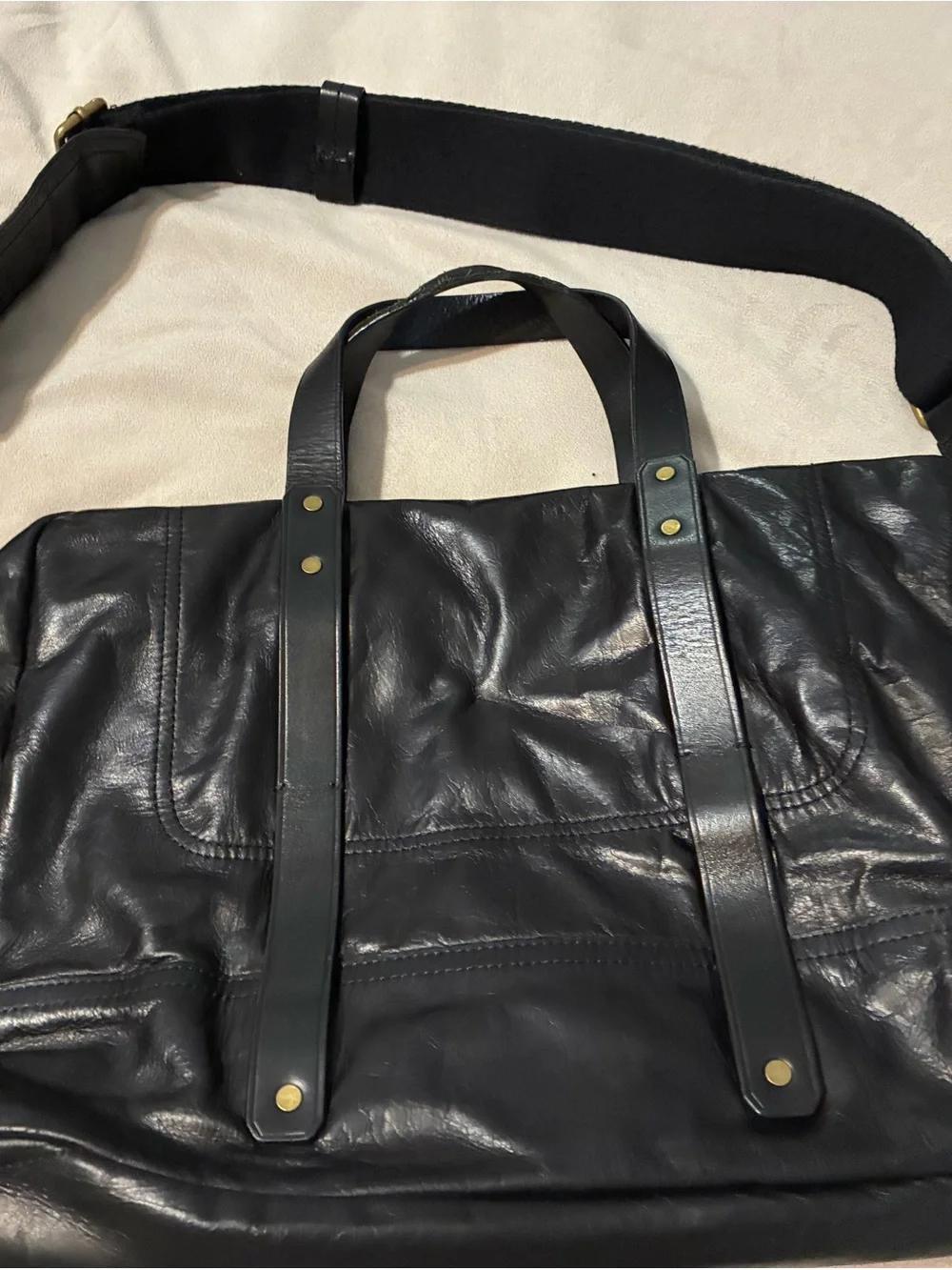 Black Leather Woman’s Laptop Bag - Classic Carryall